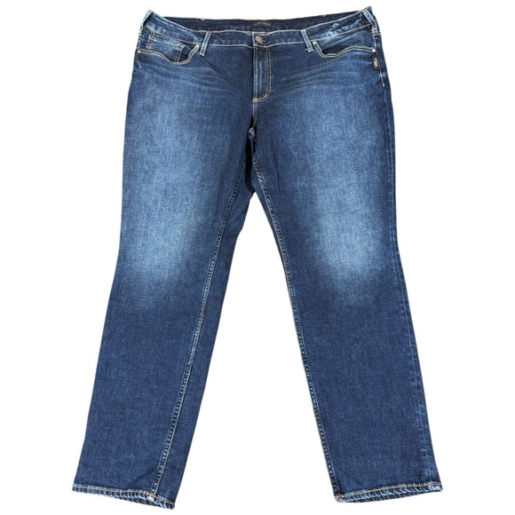 Silver Jeans Dark Wash 46x29 Distressed BOYFRIEND Blue Jeans PLUS Size 24 Casual - Picture 1 of 3
